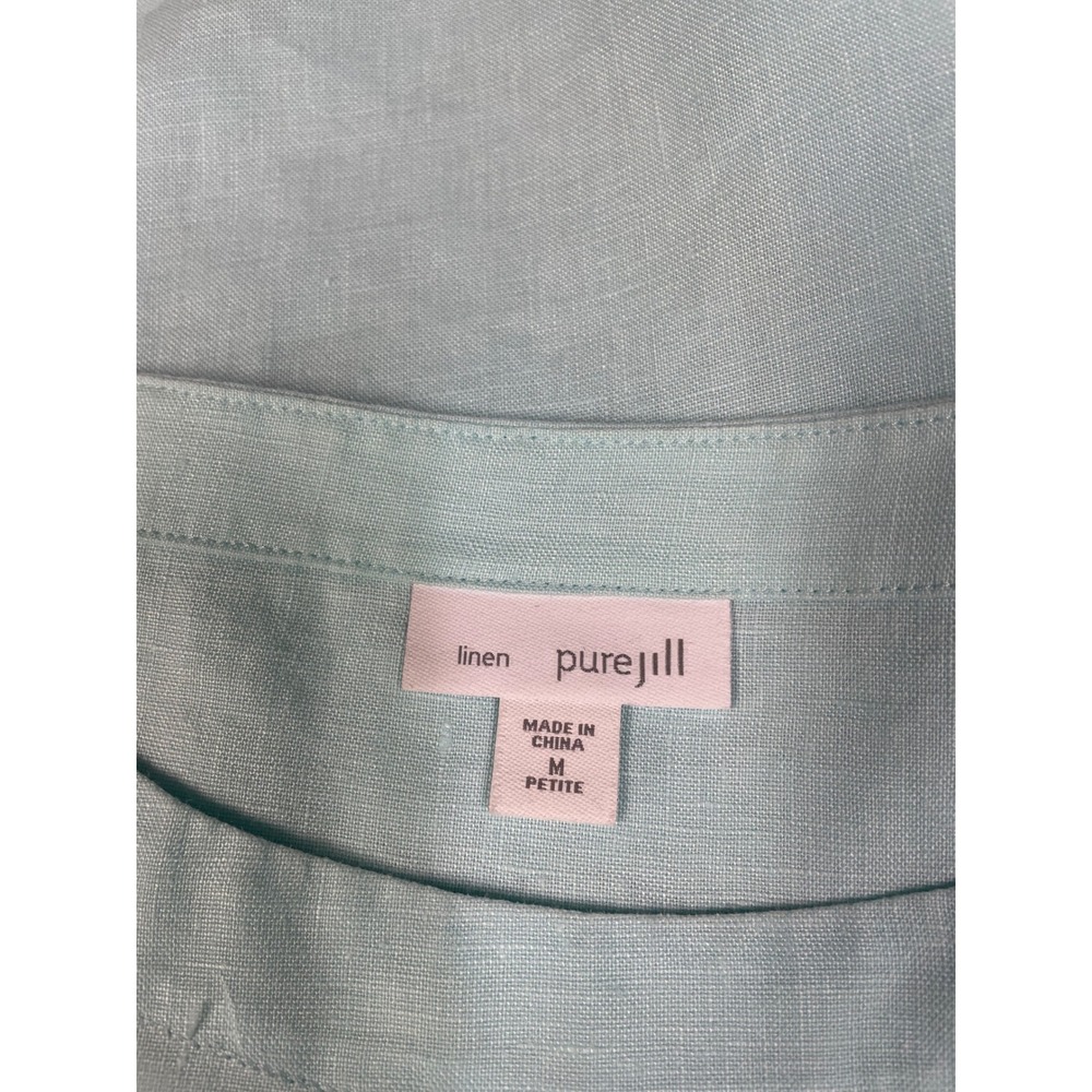 Pure Jill J Jill Petite Blue Linen Sleeveless Tunic Top Pockets Oversized PM - Picture 9 of 11